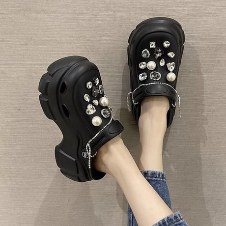2way 厚底 サンダル 22.0～25.0cm ビジュー ラインストーンチェーン スリッパ ビーチサンダル 厚底サンダル トレンド 韓国ファッション レディース DTC-703229443719