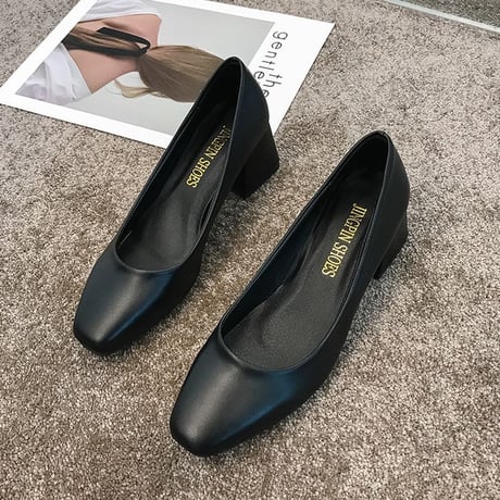 スエードタイプとPUタイプの2種類！ パンプス チャンキーヒール 4.5cm 韓国ファッション レディース スクエアトゥ シューズ キュート 痛くない かわいい 歩きやすい 598354617919