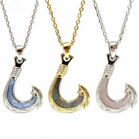ハワイアンジュエリー ネックレス 金属アレルギー対応 フィッシュフック シェル リバーシブル カレイキニ サージカルステンレス メンズ レディース アクセサリー gps8956
