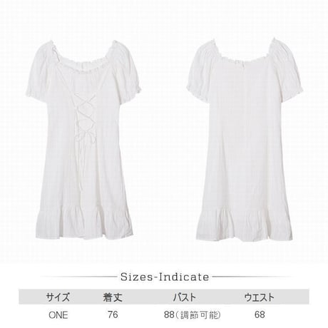 編み上げ ウエスト絞り ワンピース パフ袖 韓国ファッション レディース スクエアネック Aライン ハイウエスト かわいい ガーリー DTC-618967956615