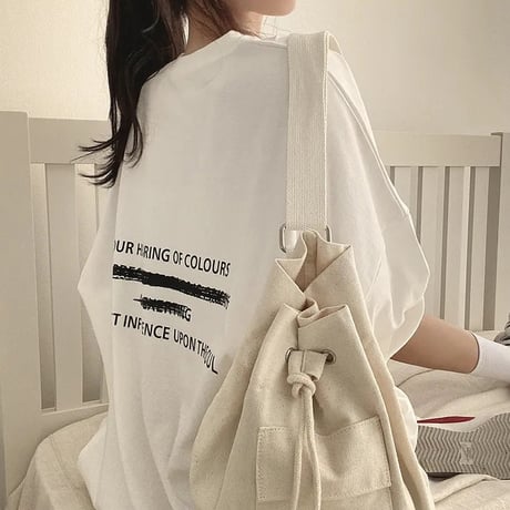 Tシャツ ワンポイント レタープリント 半袖 ドロップショルダー クルーネック シンプル ルーズ レトロ 大人可愛い ガーリー カジュアル ストリート女子 DTCA-833491440518
