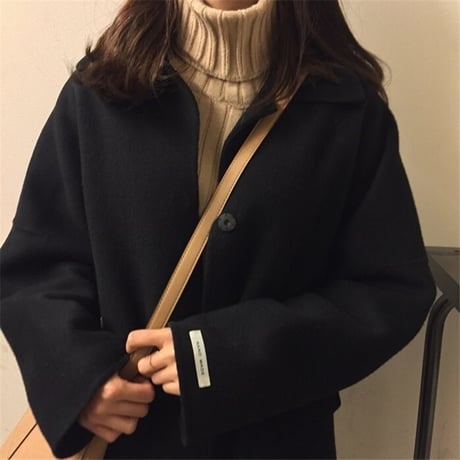 ウールコート レトロ キルティング加工 韓国ファッション レディース あったか コート アウター シングルブレスト キャメル ブラック ミディアム丈 春 秋 冬 (DTC-605464007030)