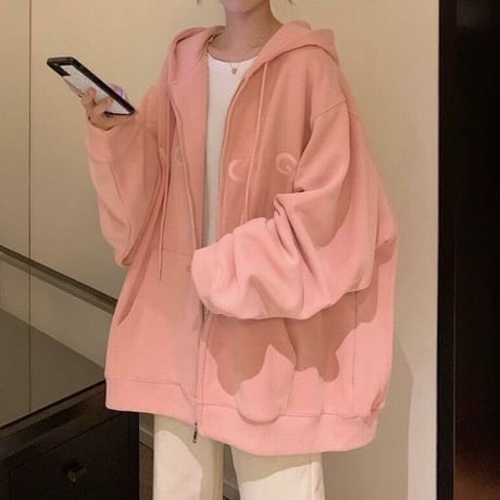 ジップアップ パーカー フーディー 薄手 ルーズ オーバーサイズ ゆったり 大きめ 長袖 レトロ カジュアル ストリート系ファッション ストリート女子 DTCA-647056396210