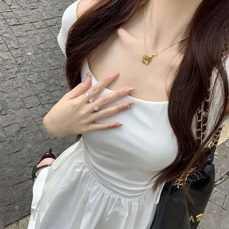 ワンピース サイドリボン フレア プリーツ Aライン ハイウエスト ノースリーブ ロングワンピース スリム レトロ 大人可愛い ガーリー DTCA-709334685571