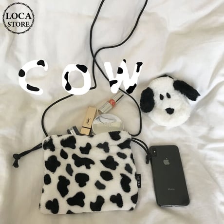 牛柄 ショルダーバッグ ミニバッグ 巾着 バッグ 韓国ファッション レトロ かわいい ガーリー 604070670969