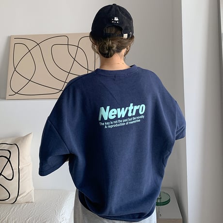 tシャツ ワンポイント バックプリント オーバーサイズ 半袖 ドロップショルダー クルーネック シンプル ルーズ レトロ 大人可愛い ガーリー カジュアル DTCA-645393552994