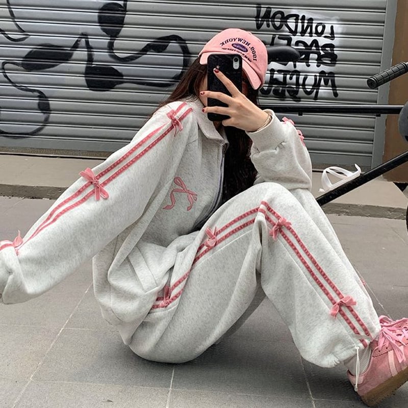 セットアップ サイドライン リボン ジップアップ トップス ロング