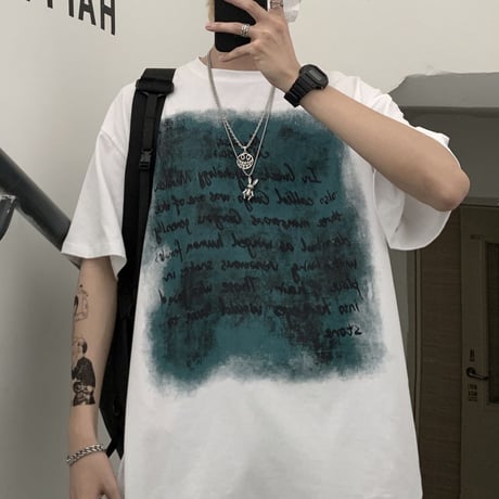 ユニセックス Tシャツ 半袖 レタープリント 英字 ラウンドネック オーバーサイズ トップス 大きめ カジュアル ストリートファッション DTC-640058576164
