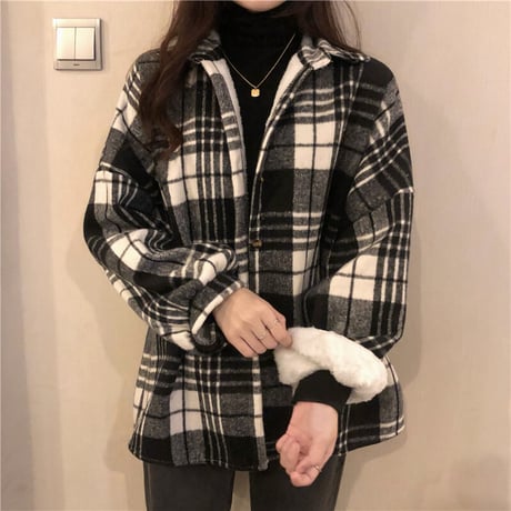 裏起毛 チェック柄 シャツ ジャケット アウター 厚手 暖かい チェックシャツ 長袖 ゆったり 韓国ファッション レディース 大人可愛い カジュアル レトロ DTC-658447529229
