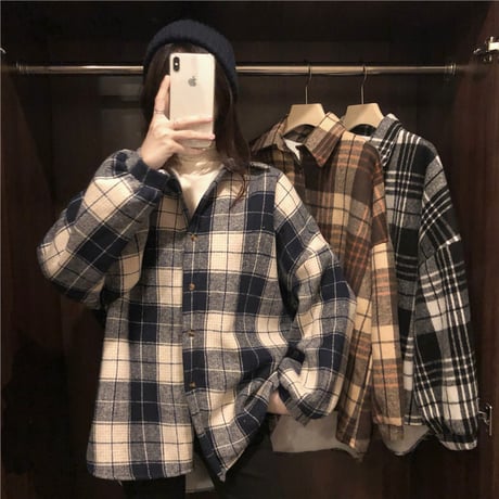 裏起毛 チェック柄 シャツ ジャケット アウター 厚手 暖かい チェックシャツ 長袖 ゆったり 韓国ファッション レディース 大人可愛い カジュアル レトロ DTC-658447529229