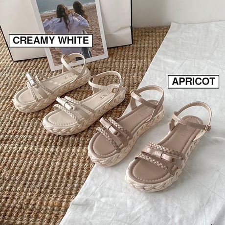 サンダル 編みベルト 厚底 22.5～25.0cm アンクルストラップ オープントゥ 韓国ファッション レディース 厚底サンダル フラットサンダル トレンド DTC-643897373310