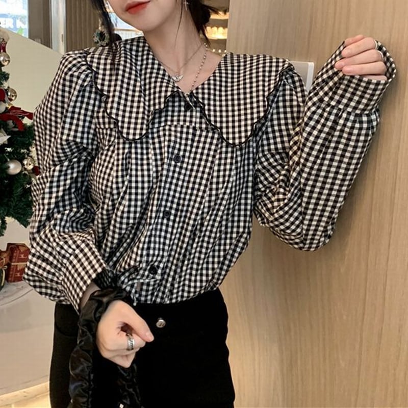 オールドマンズテーラー　ギンガムチェック　ピエロカラーブラウス　襟 60%OFF】(5651) R&D.M.Co-/OLDMANS TAILOR(アールアンドディーエムコー