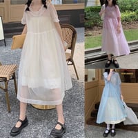 セット レースワンピース シースルートップス付き 韓国ファッション レディース ワンピース ゆったりウエスト ラウンドネック Aライン ハイウエスト ガーリー (DTC-623016560696)