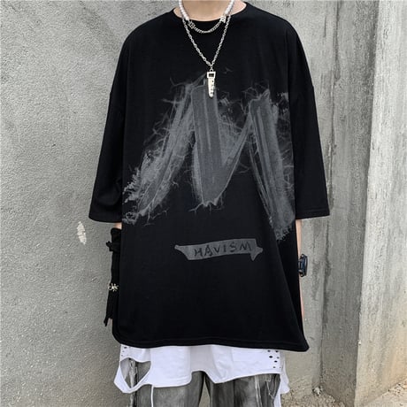 ユニセックス Tシャツ 半袖 メンズ レディース ラウンドネック 落書き風 グラフィティプリント オーバーサイズ 大きいサイズ ルーズ ストリート TBN-617876524078