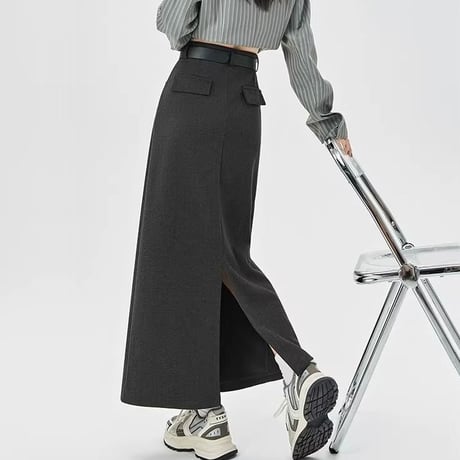 タイトスカート バックスリット ツイルスカート ロングスカート Iライン ハイウエスト ボトム ストレートスカート レトロ 大人可愛い ガーリー DTCA-852840237510
