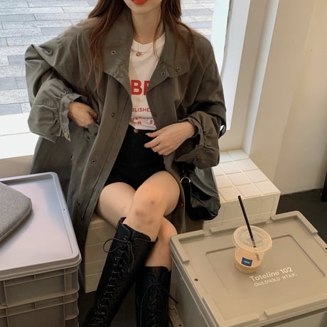 ミリタリージャケット ジップアップ ボタン ショートコート オーバーサイズ 韓国ファッション レディース アーミージャケット 長袖 ゆったり カジュアル 大人可愛い DTC-625469628156