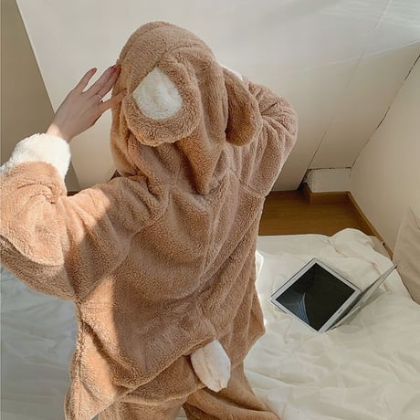 ルームウェア パジャマ セットアップ 耳付き しっぽ付き クマ ベアー もこもこ ボア 上下セット 部屋着 寝間着 大人可愛い ガーリー DTC-660205662818