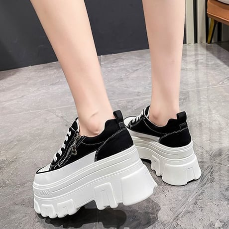 厚底 キャンバススニーカー 22.5～24.5cm シューレース サイドファスナー ベーシック カジュアル 大人可愛い ガーリー 韓国ファッション レディース DTC-649218568067