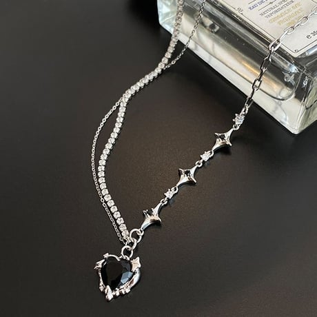ブラックハート ネックレス 2連 チェーン ハートモチーフ スター ペンダント レディース アクセサリー 合金 DTC-688997188094