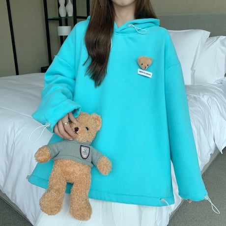 パーカー スウェット クマのぬいぐるみ 韓国ファッション レディース ベアー プルオーバー オーバーサイズ ゆったり ルーズ カジュアル ストリート ガーリー DTC-627155947380