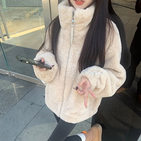ボアブルゾン ボアジャケット フェイクラムウール ハイネック キルティング オーバーサイズ アウター ボア もこもこ 長袖 冬 レトロ 大人可愛い ガーリー DTC-753328809273