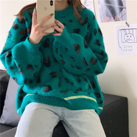 ニット セーター 3カラー レオパード柄 ヒョウ柄長 袖 プルオーバー 韓国ファッション レディース トップス ラウンドネック 大人可愛い かわいい ガーリー DTCA-688582321649