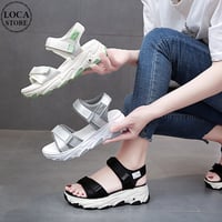 厚底 スポーツサンダル 22.5～25.0cm マジックベルト ロゴ 厚底ソール プラットフォーム 厚底サンダル 美脚 カジュアル シンプル 歩きやすい DTCA-619728538554