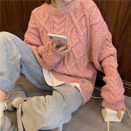 ケーブル編み ニット セーター 厚手 保温 長袖 プルオーバー オーバーサイズ 韓国ファッション レディース レトロ 大人可愛い ガーリー DTC-651793340708