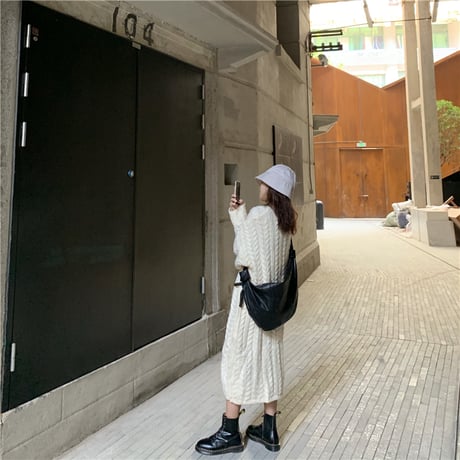 ニットワンピース ケーブル編み 韓国ファッション レディース ラウンドネック ルーズニット 長袖 春 秋 冬 大人カジュアル 韓国 (DTC-605142020234)