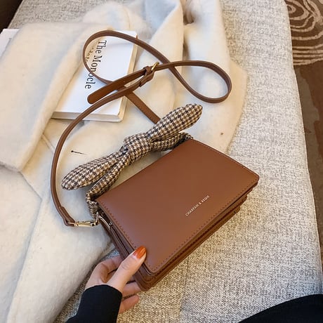 2WAY ハンドバッグ ショルダーバッグ スクエアバッグ チェック柄 リボン ミニバッグ 斜め掛け バッグ 鞄 レトロ DTC-632497404373