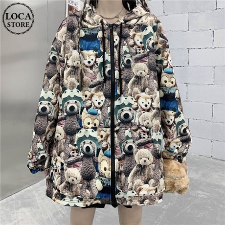 ユニセックス パーカー くまちゃん ベアー ジップアップ 長袖 オーバーサイズ 韓国ファッション メンズ レディース カジュアル ストリートファッション DTC-653614011445