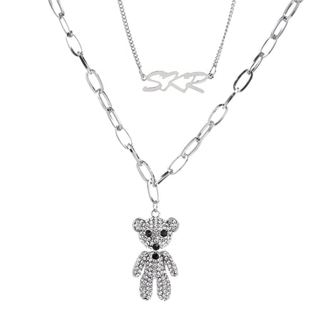 2連ネックレス SKRロゴ キラキラ クマちゃん ペンダント ネックレス CZ キュービックジルコニア 金属アレルギー対応 チタン ユニセックス ストリート TBN-606977142601