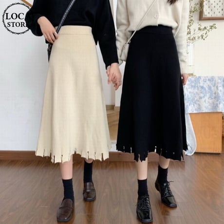 ニットスカート ミドル丈 Aライン ハイウエスト 韓国ファッション レディース スカート ニット 大人可愛い ガーリー DTC-631863287111