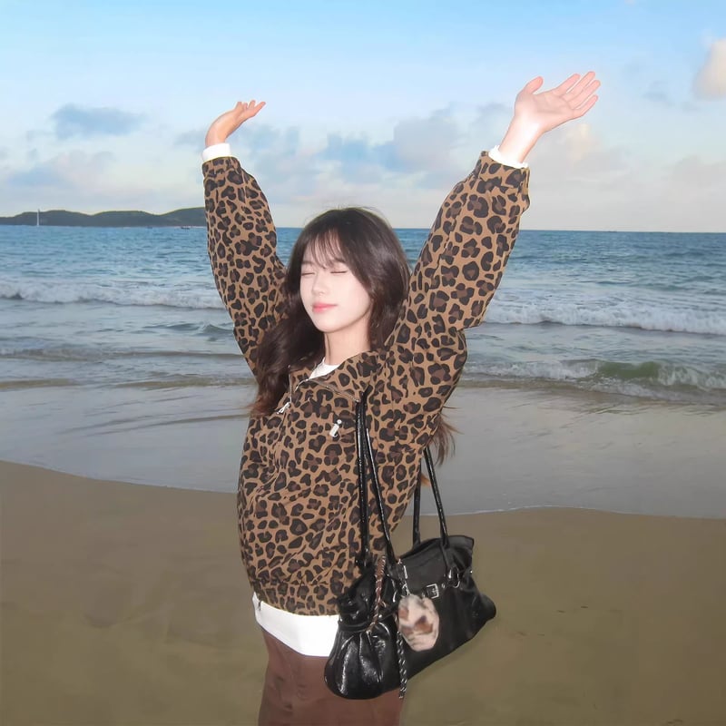 トラックジャケット レオパード柄 ヒョウ柄 ロゴ サイドライン