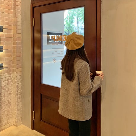 チェック柄 テーラードジャケット キルティング裏地 シングルレスト 韓国ファッション レディース ジャケット ルーズ レトロ シンプル ガーリー DTC-626806866247