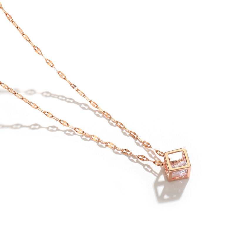 ネックレス キューブ CZ チェーン付き 金属アレルギー対応