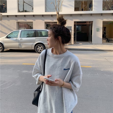 tシャツ ワンポイント バックプリント オーバーサイズ 半袖 ドロップショルダー クルーネック シンプル ルーズ レトロ 大人可愛い ガーリー カジュアル DTCA-645393552994