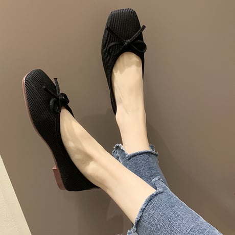 パンプス リボン フラットシューズ スクエアトゥ ぺたんこ 韓国ファッション レディース フラットパンプス フラット キュート 痛くない かわいい 歩きやすい 601568138480