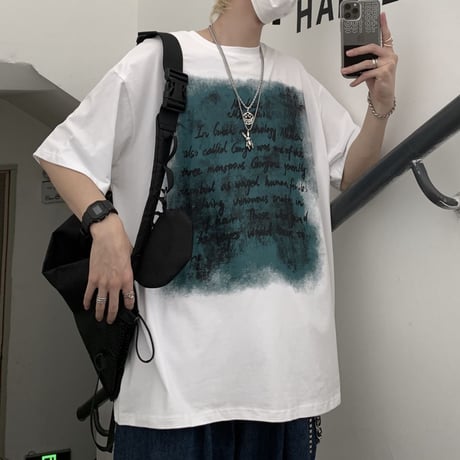ユニセックス Tシャツ 半袖 レタープリント 英字 ラウンドネック オーバーサイズ トップス 大きめ カジュアル ストリートファッション DTC-640058576164