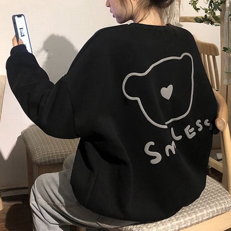トレーナー プラスベルベット クマちゃん ベアー シンプル ルーズ オーバーサイズ ゆったり 大きめ 韓国ファッション レディース ガーリー カジュアル DTC-658810069735