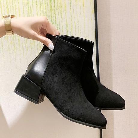 ショートブーツ チャンキーヒール 22.5～25.0cm バックジップ 歩きやすい 履きやすい レディース ブーツ おしゃれ 大人可愛い ガーリー DTC-628435471834