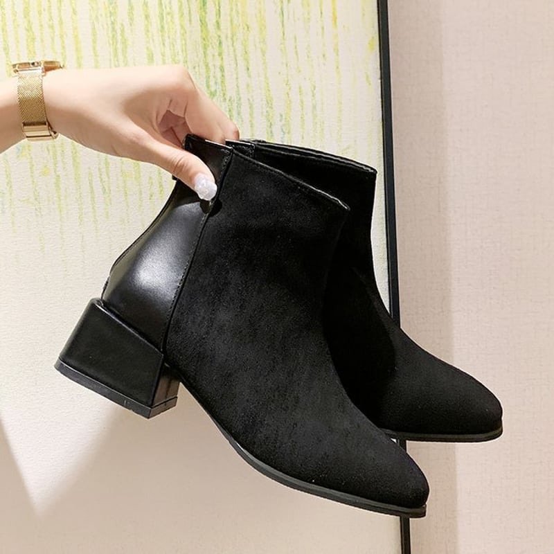 ショートブーツ チャンキーヒール 22.5~25.0cm バックジップ ショートブーツ チャンキーヒール 22.5~25.0cm バックジップ