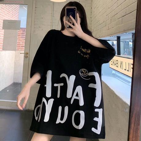 Tシャツ 半袖 英字プリント オーバーサイズ 韓国ファッション レディース カットソー トップス カジュアル ストリートファッション DTC-639781711694