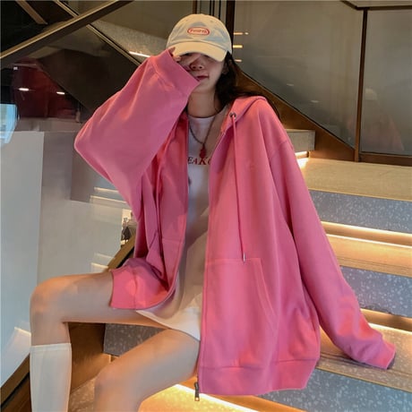 ジップアップ パーカー ワンポイント 韓国ファッション レディース トップス 長袖 カジュアル ストリートファッション DTC-638737949320