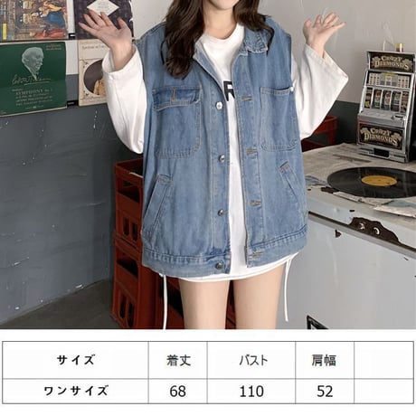 デニムベスト デニムジャケット 韓国ファッション レディース ベスト ノーカラージャケット ジージャン Gジャン DTC-611766440465