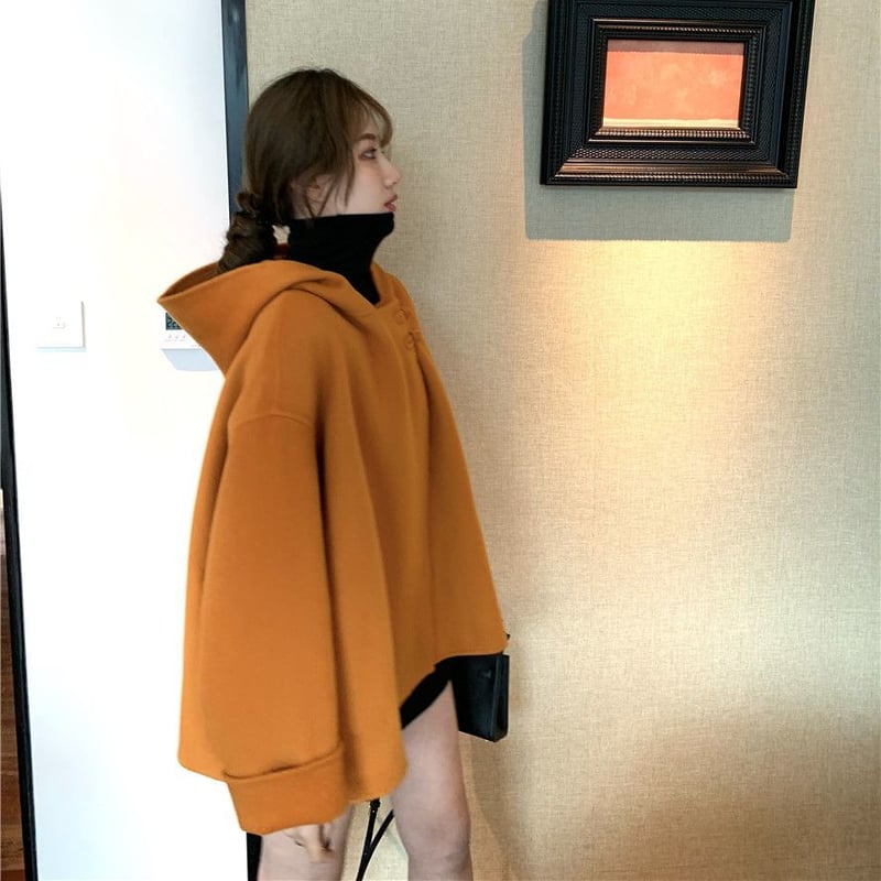 フード付き ショートコート ポンチョ風 韓国ファッション レディース