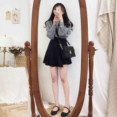 レディース Aライン ミニスカート ハイウエスト フェミニン Aラインスカート フェミニン 韓国ファッション オルチャン (DCT-589701561017)