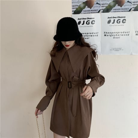 ブラウス シャツ 大きい襟 ベルト 長袖 韓国ファッション レディース ワンピース トップス ゆったり カットソー 大人可愛い ガーリー DTC-625594554550