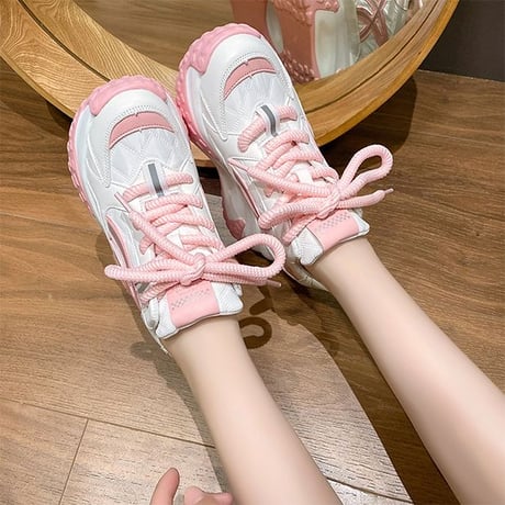 厚底スニーカー ダッドスニーカー 22.0～24.5cm インヒール ボリュームソール レースアップ 厚底 ダッドシューズ カジュアル 韓国ファッション レディース DTC-737424675056