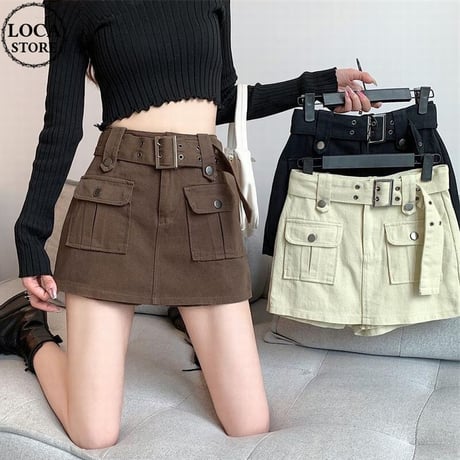 デニム ショートパンツ スカート風 ハイウエスト Aライン レトロ 韓国ファッション レディース 大人可愛い ガーリー カジュアル DTC-680226852680